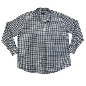 Turtleson Shirt Men L Large Blue White Pleated Cotton Plaid Long Sleeve Gingham